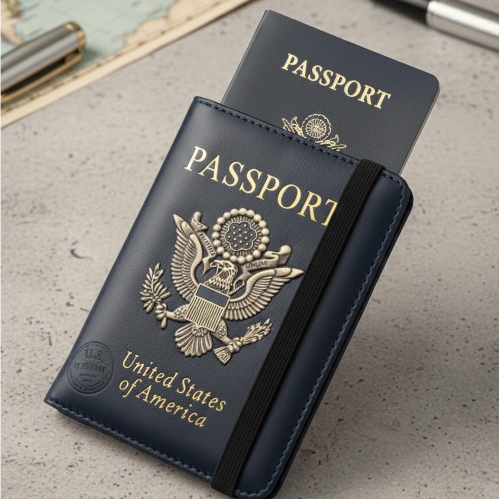 Passport Dark Blue Cover with Gold Text